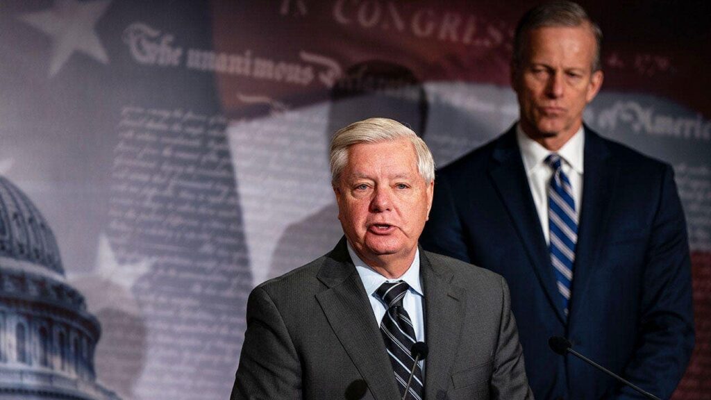 'The halls of the Senate already feel empty': Tearful Thune honors Lindsey Graham as sister takes his seat