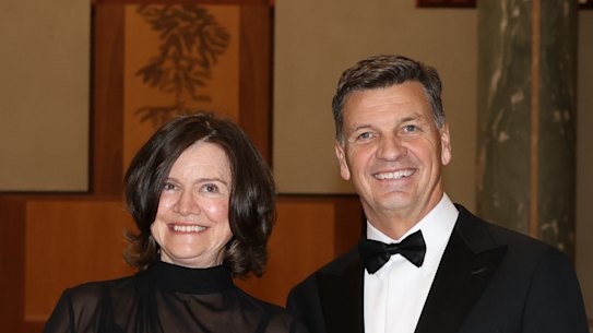 Opposition Leader Angus Taylor with his wife, Louise Clegg.