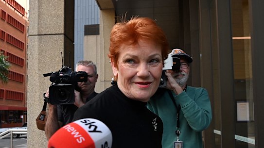 One Nation leader Pauline Hanson arrives at the Federal Court in Sydney on Monday.