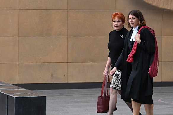 Pauline Hanson and her barrister, Sue Chrysanthou, SC, outside the Federal Court in Sydney last year.