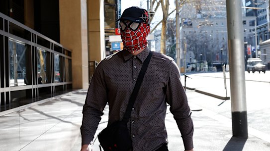 Jack Gibson-Burrell, accused of vandalising landmarks across Melbourne, left the courthouse dressed as Spiderman for his hearing on Thursday.
