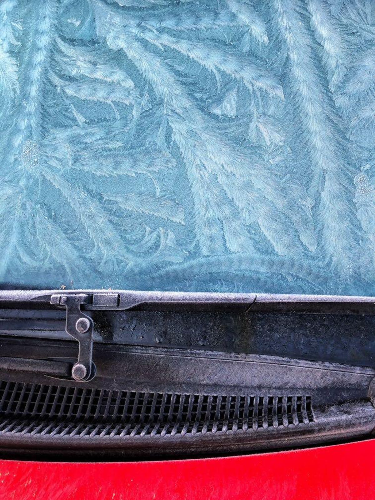 A frost-covered car window.