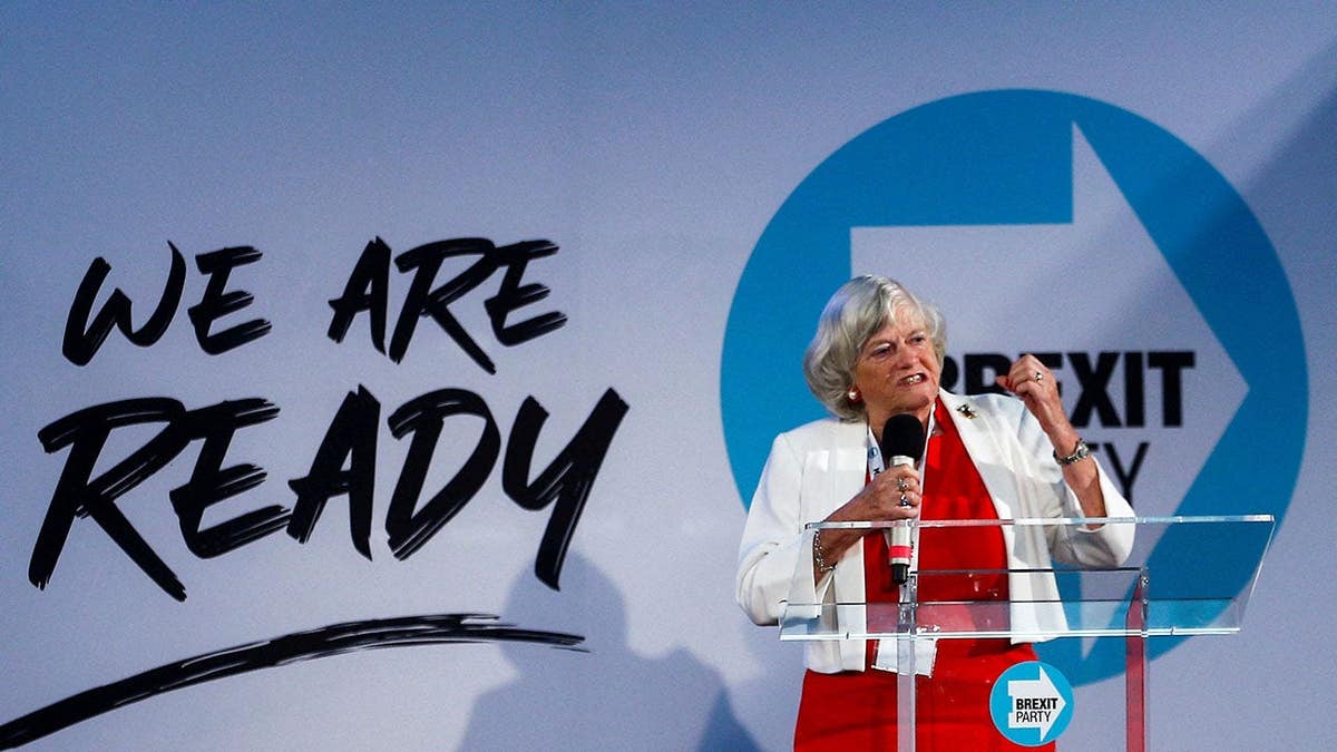 Ann Widdecombe speaks at a news conference in London.