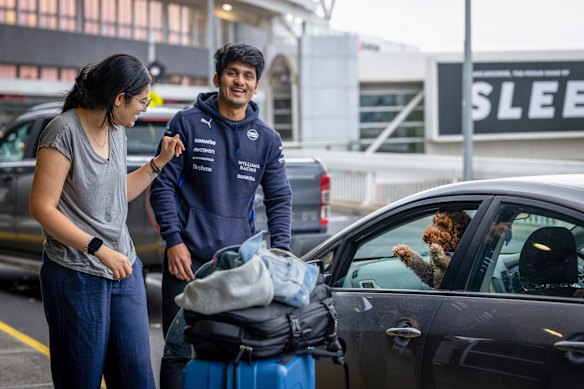 Arjun Mohan, Malini V and dog Furphy bid farewell at Melbourne Airport: the airport is a microcosm of society. 