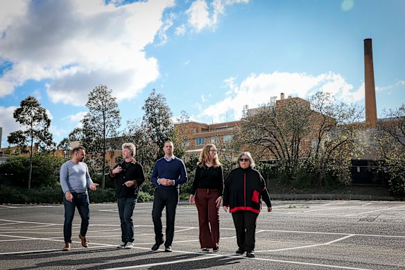 Reimagining Old Footscray Hospital group members (from left) Pierre Vairo, Ben Renick, Fletcher Bubb, Anne Jacobs and Colleen Hartland are pushing for a collaborative approach to the site’s future.