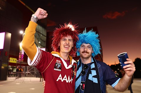 Origin fans outside Suncorp Stadium.