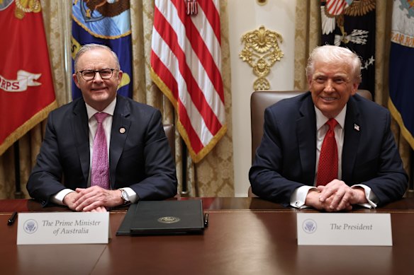 Anthony Albanese and Donald Trump in Washington.