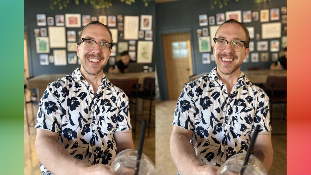 Two photos side-by-side showing the before and after of using Apple's Reframe feature in the iOS 27 public beta.