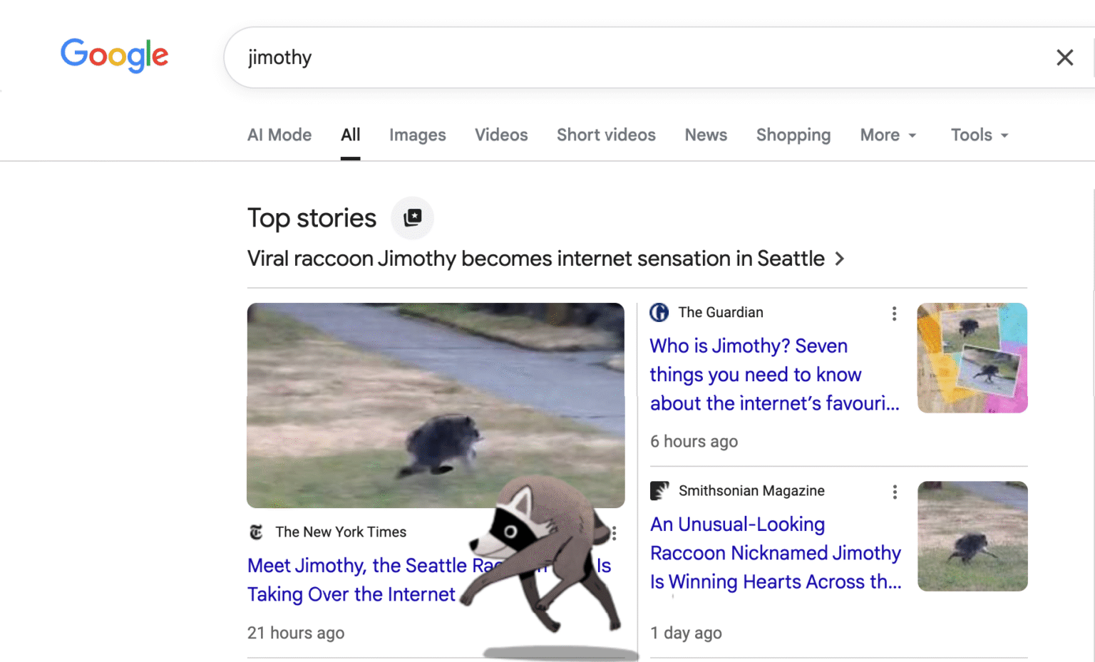 Jimothy, the Viral Raccoon, Scurries Across Your Screen in Google Animation