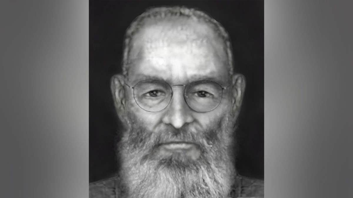 FBI age-progression image of homicide fugitive Thayne Alan Smika with a beard and glasses