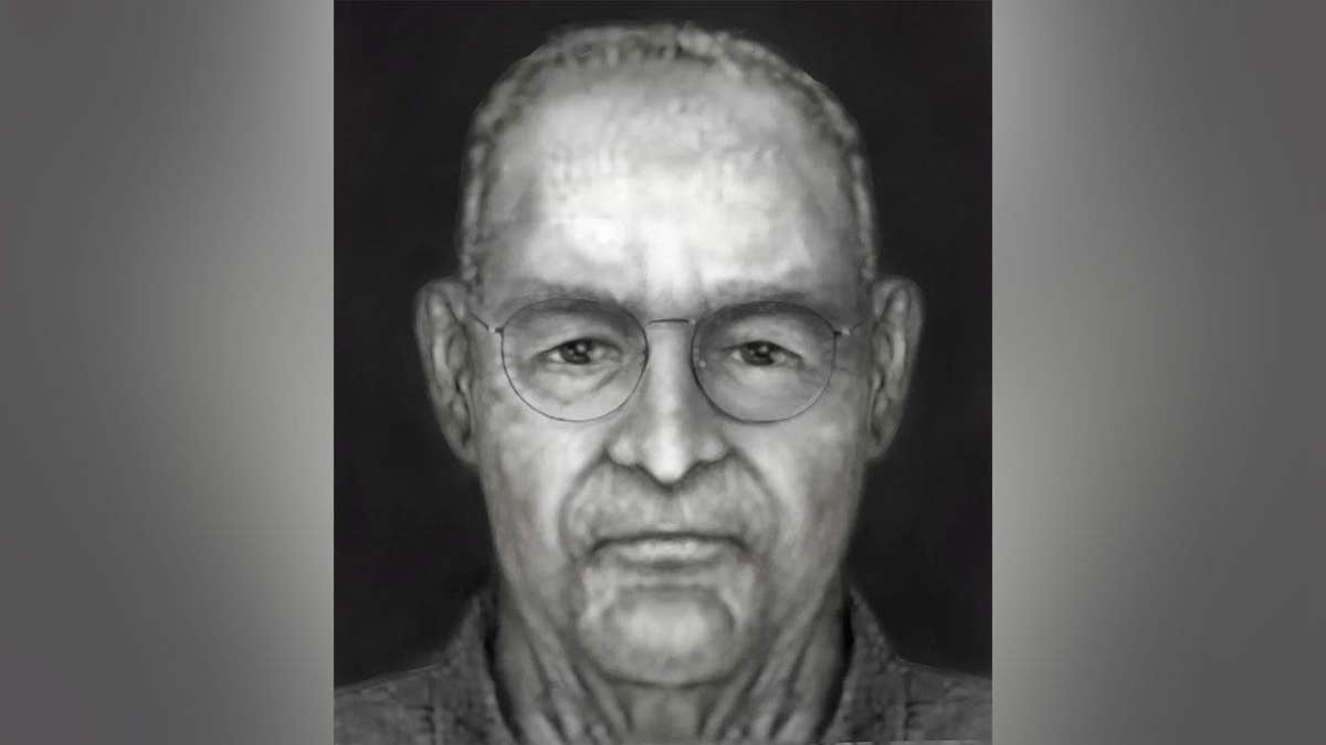 FBI age-progression image of homicide fugitive Thayne Alan Smika clean-shaven with glasses.