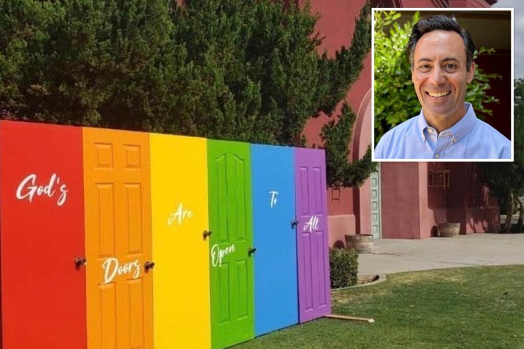 LGBT rainbow door at California church ripped down and smashed for second time in weeks