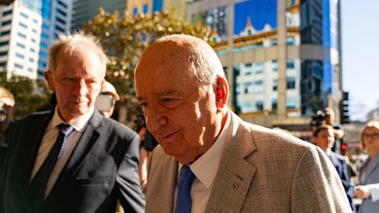 Alan Jones outside the Downing Centre Local Court on Tuesday.
