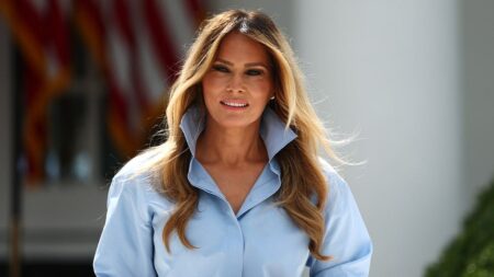 'I heard you missed me': Melania Trump turns heads in patriotic Rose Garden look for major announcement