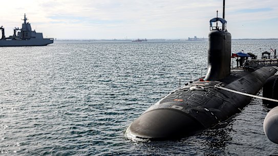 A Virginia-class submarine, the USS Minnesota, docked at HMAS Stirling in Rockingham.