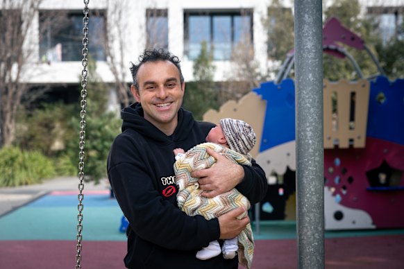 Pierre Vario of West Footscray, pictured with his son, welcomes the idea of more people in his neighbourhood as long as there are enough services.