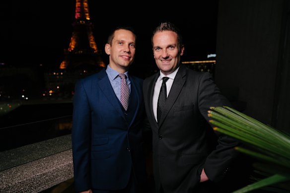 Berne (right) and husband Thomas Marti in Paris.