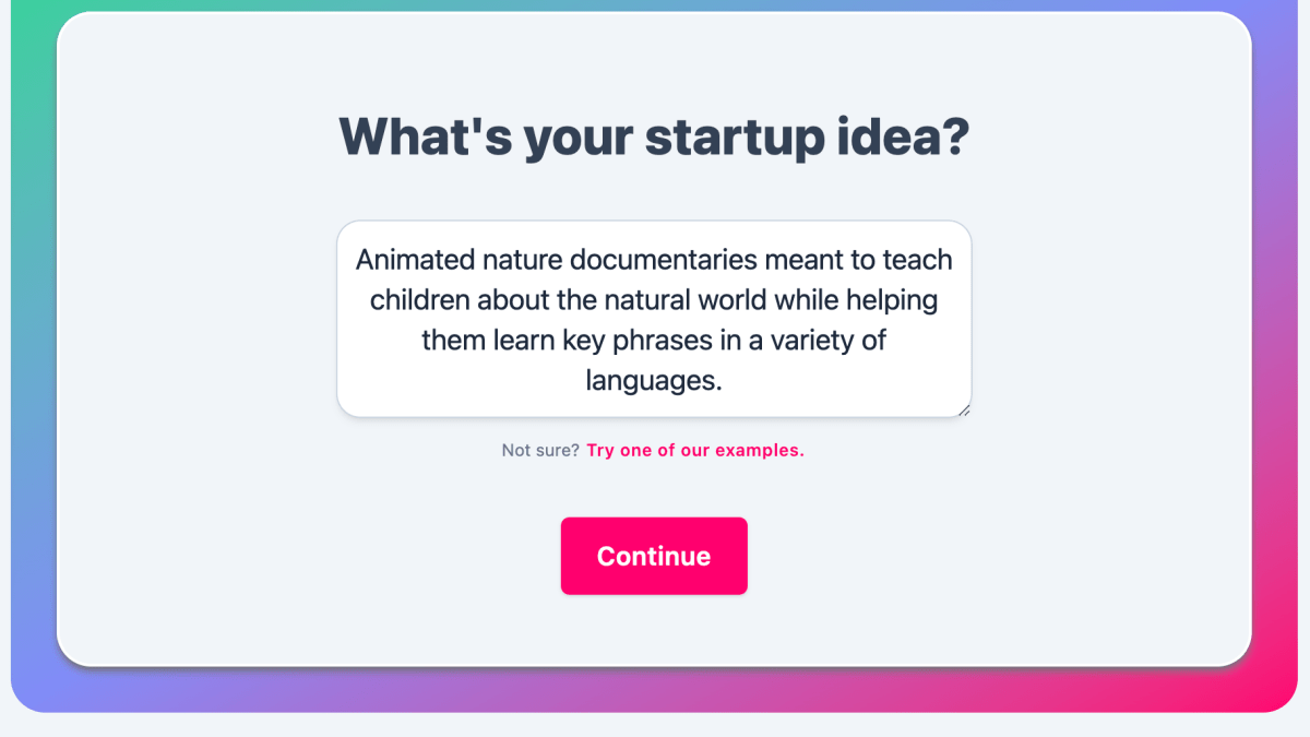 A screenshot of a Mixio AI text prompt about creating a startup