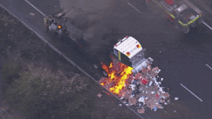 Sydney traffic delays, garbage truck blaze closes westbound lanes