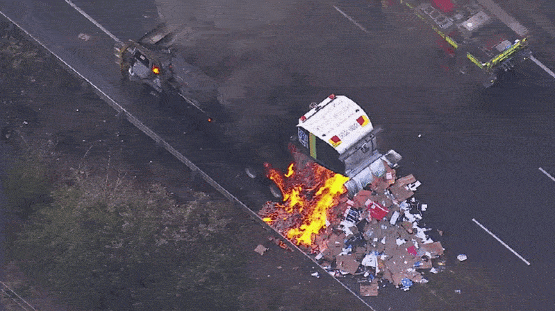 Sydney traffic delays, garbage truck blaze closes westbound lanes