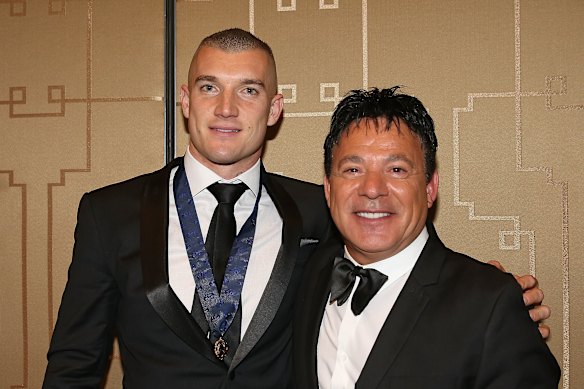 Dustin Martin, then of the Tigers, poses with his manager Ralph Carr after winning the 2017 Brownlow Medal at the 2017 Brownlow Medal at Crown Entertainment Complex on September 25, 2017.