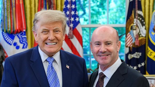 Australia’s ambassador to the US, Greg Moriarty in a formal ceremony to present his credentials to President Donald Trump in the Oval Office last month.
