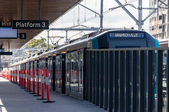 A train set 2A at Bankstown metro station for testing. 
