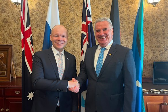 Arto Haapea with Natural Resources and Mines Minister Dale Last.