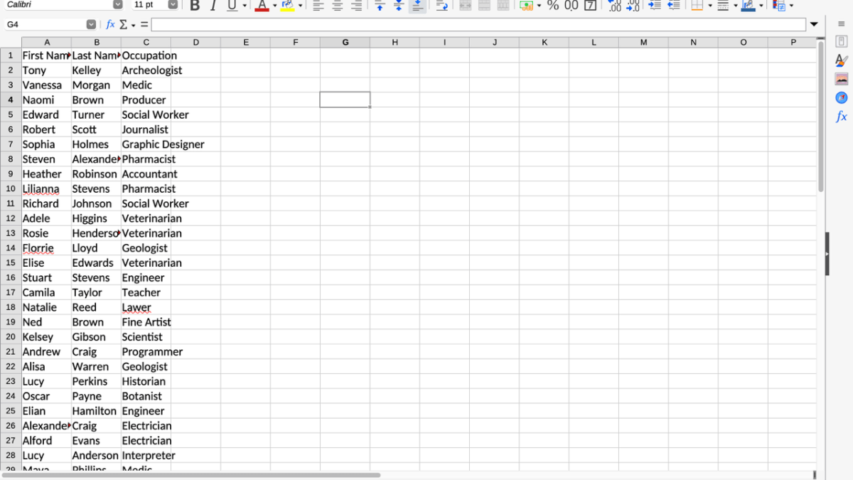 A spreadsheet in LibreOffice.