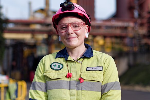 Electrical apprentice Kaitlyn McMahon at BlueScope Steel, Australia’s largest crude steel production plant. 