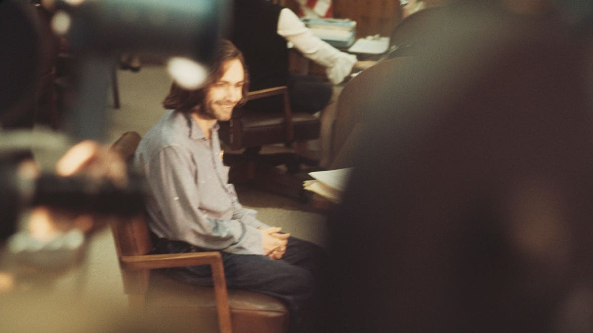 Charles Manson sits at the defendant's table at Santa Monica Courthouse.
