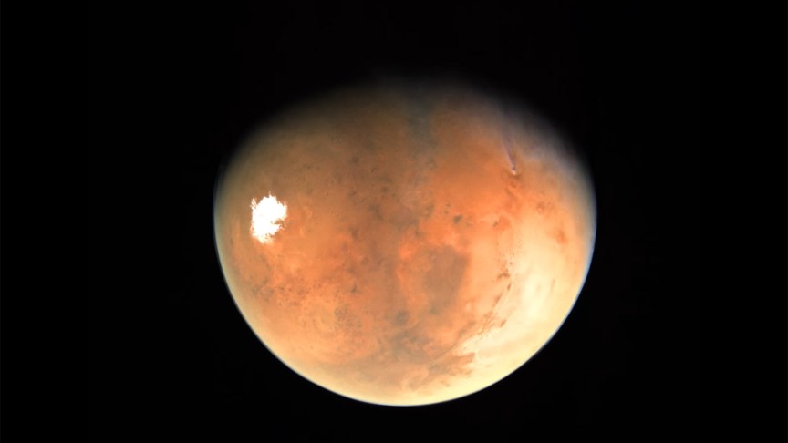 An image of Mars taken by NASA's Psyche spacecraft.