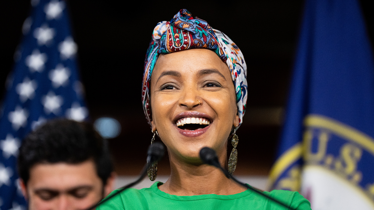 Rep. Ihlan Omar, D-Minn., speaks during the news conference on the new Congressional Progressive Caucus.
