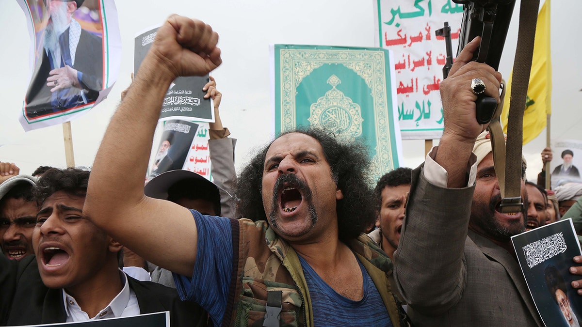 Houthis mourn death of Khamenei in Sanaa.