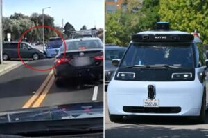 Moment Waymo smashes into minivan at California Costco in new video
