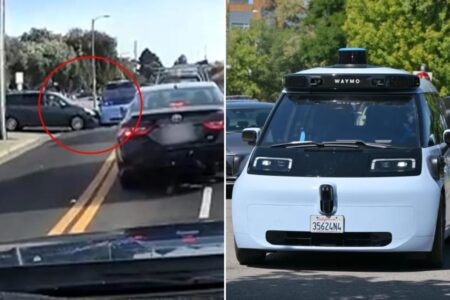 Moment Waymo smashes into minivan at California Costco in new video