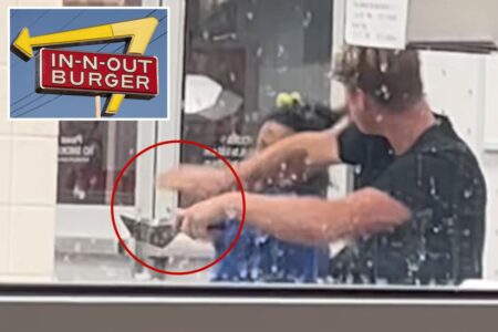 Moment hero fights off maniac using a spatula at California In-N-Out Burger
