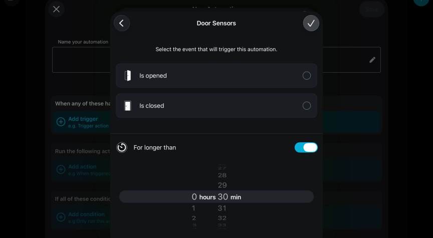Abode app showing CUE setup.