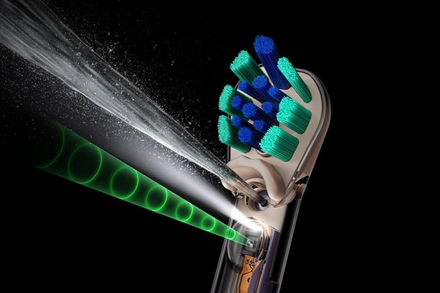 Dyson toothbrush camera illustration shows jetting water.
