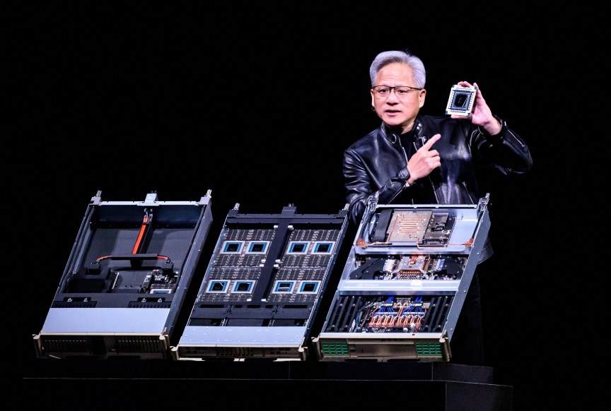 Nvidia CEO Jensen Huang introduces Vera Rubin, a next-generation AI data center platform, and Rubin Ultra, a next-generation AI GPU architecture, during the keynote address at the company's annual GTC developers conference