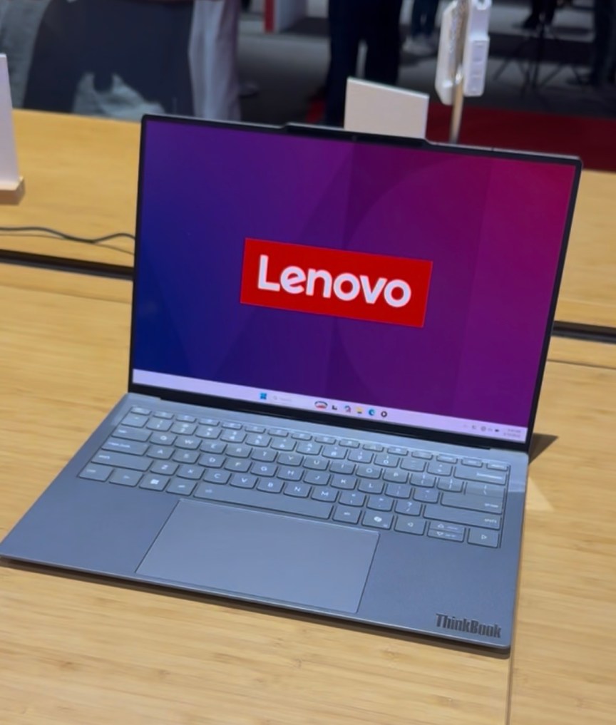 Lenovo laptop sit’s on a table on display at IFA.