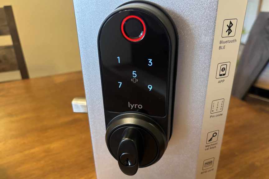 Lockly Lyro lock showing failed entry on table kit.
