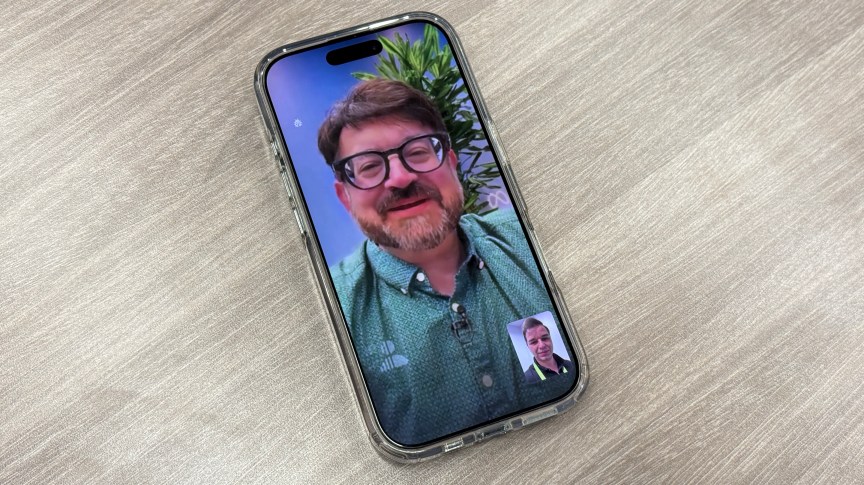 A realistic avatar of Scott Stein on a phone screen using Meta's Holograms