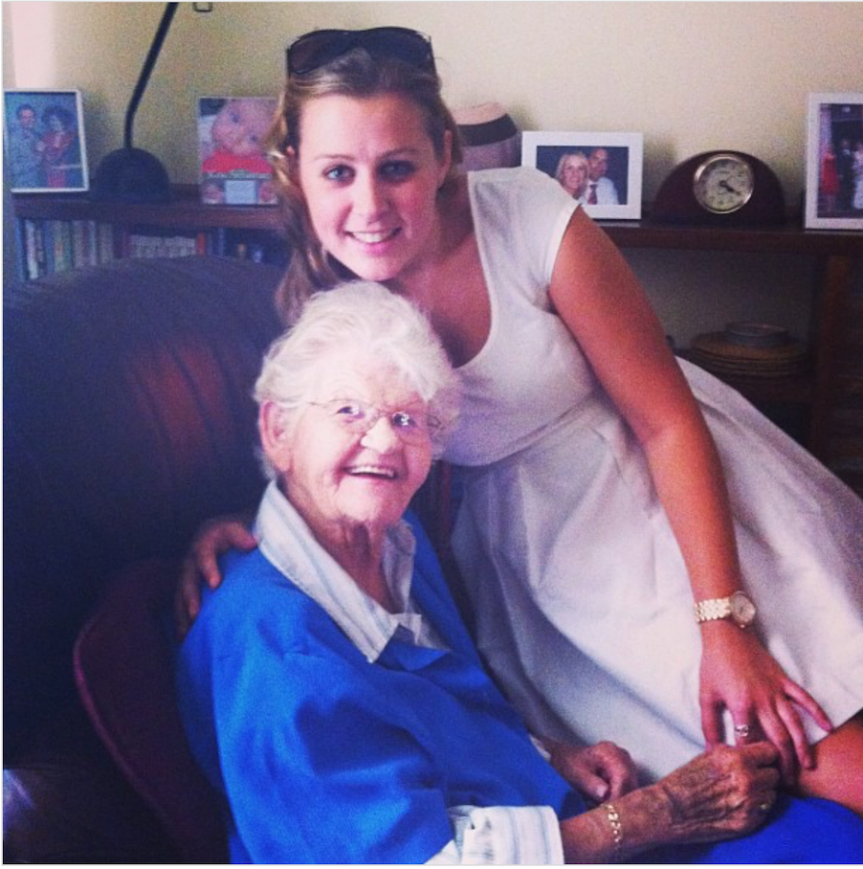 A photo showing me with my grandmother