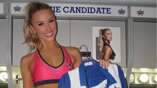 Australian dancer Faith Ward shows off her Dallas Cowboys Cheelreader outfit.
