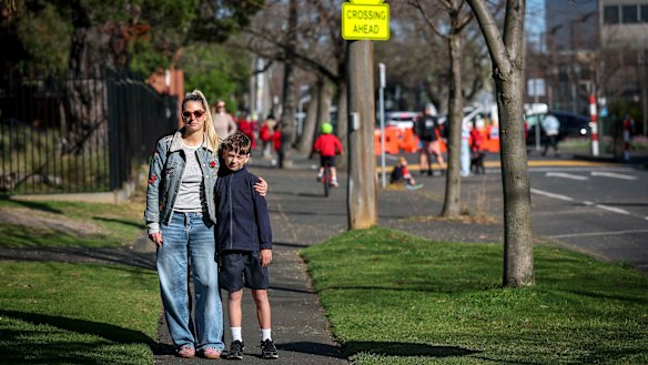 Wendy Trinet no longer lets her son play around the school grounds after he described a terrifying encounter with a car, which mounted a footpath near Camberwell Primary.