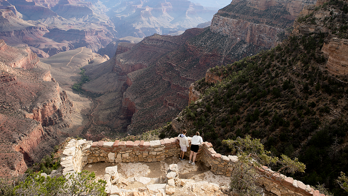 Tourists at the Grand Canyon during flash flooding