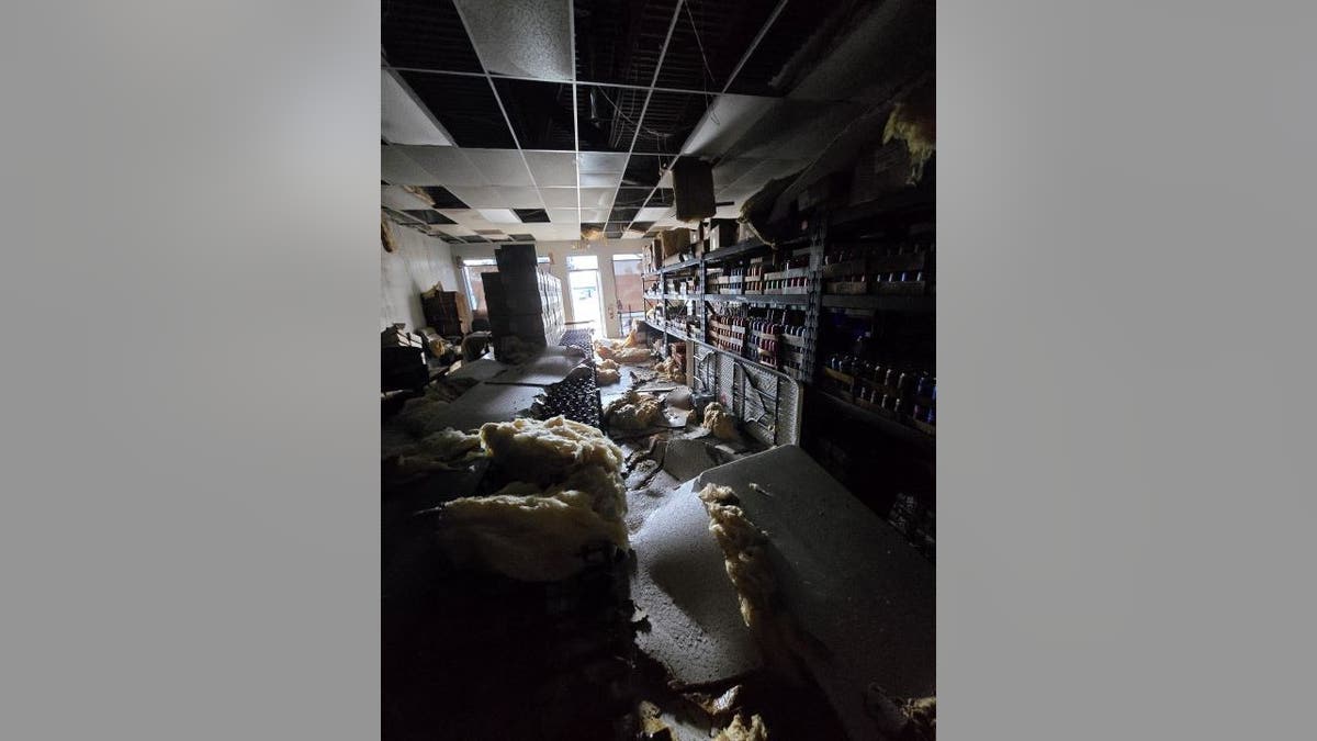 A look at the inside of the damaged warehouse.