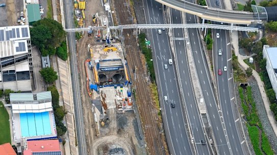 Aerial view of construction at the Northern Tunnel Portal at Normanby.
