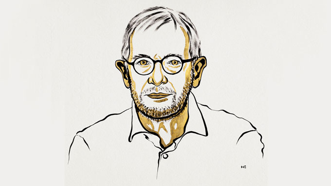 An illustration of Francis Halzen in tan and beige coloring.
